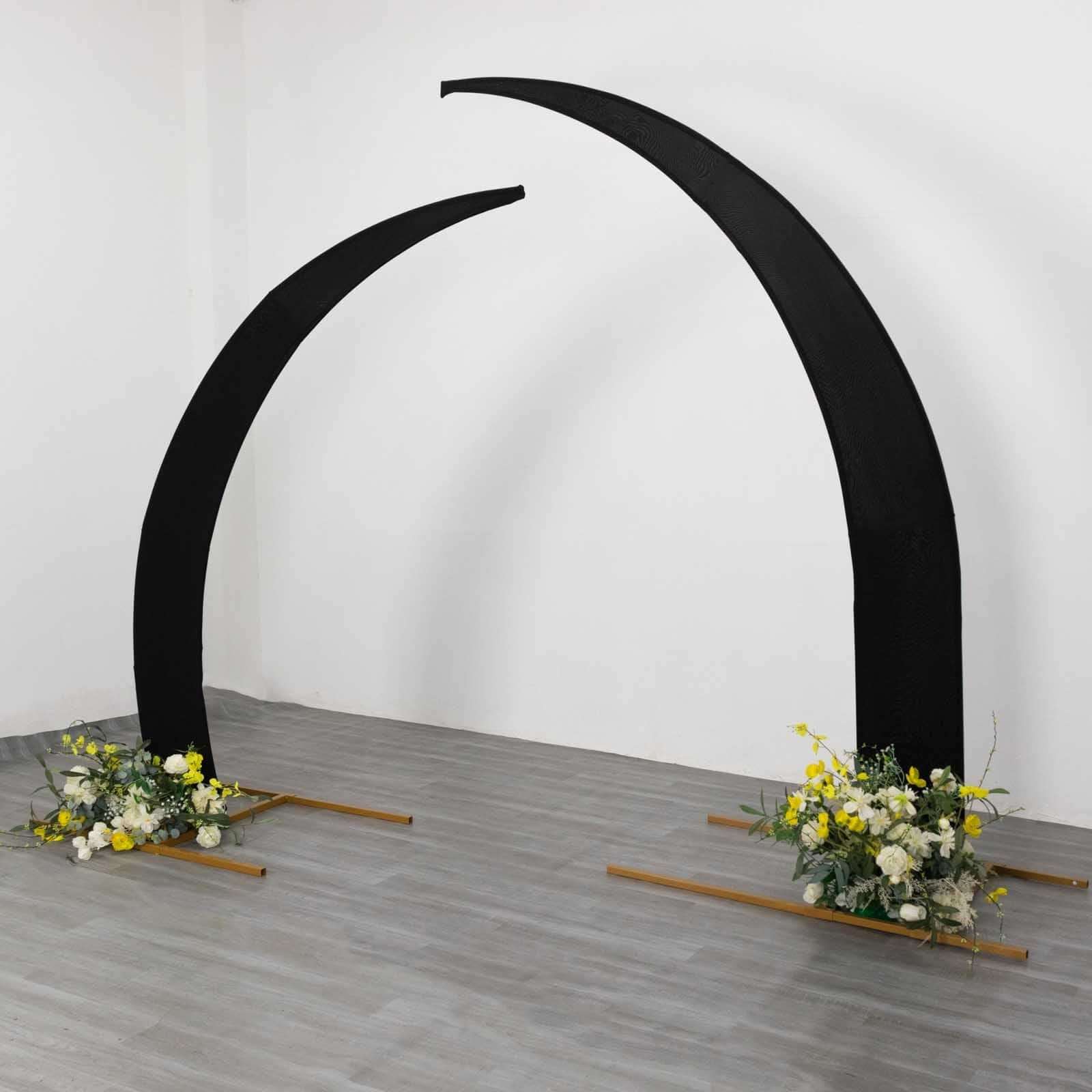 Set of 2 Black Spandex Half Crescent Moon Backdrop Stand Covers, Custom Fitted Wedding Arch Cover for Curved Arbor Flower Balloon Frame