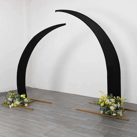 Set of 2 Black Spandex Half Crescent Moon Backdrop Stand Covers, Custom Fitted Wedding Arch Cover for Curved Arbor Flower Balloon Frame