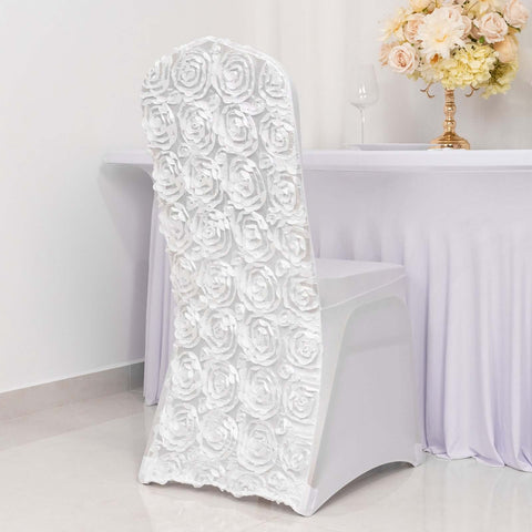 Satin Rosette Chair Cover for Banquet Chairs White - Stylish Stretch Fitted Slip-On Design for Sophisticated Gatherings