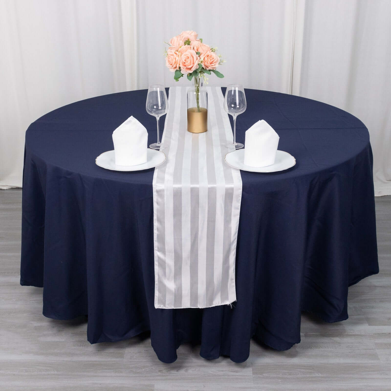 Satin 12"x108" Table Runner White - Stripe Classic Wedding & Event Table Decor