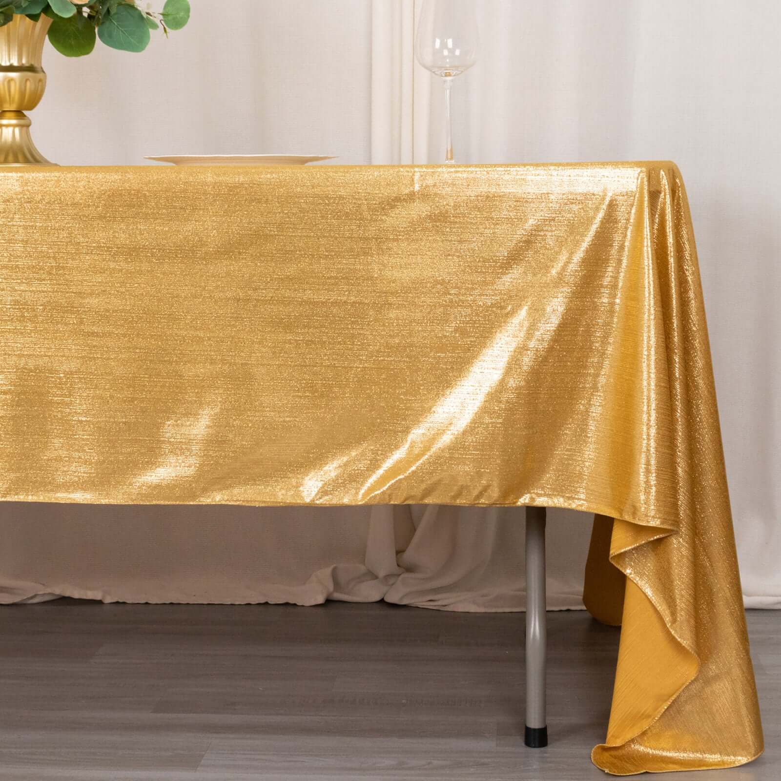 Sequin Dots Polyester 60"x126" Rectangle Tablecloth Shimmering Gold - Wrinkle Free & Sparkling Table Cover for Stylish Event Decor