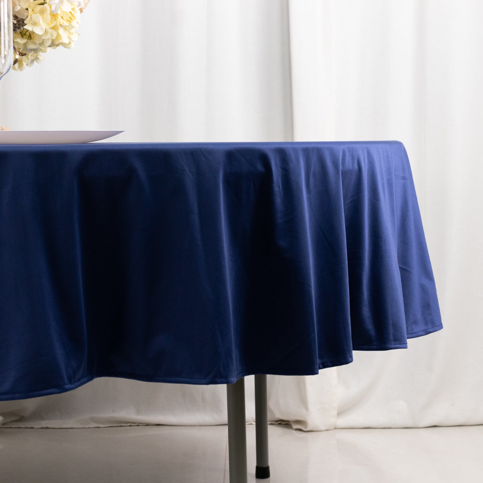 Scuba Round 90" Tablecloth Navy Blue - Wrinkle Free & Stain Resistant Table Cover