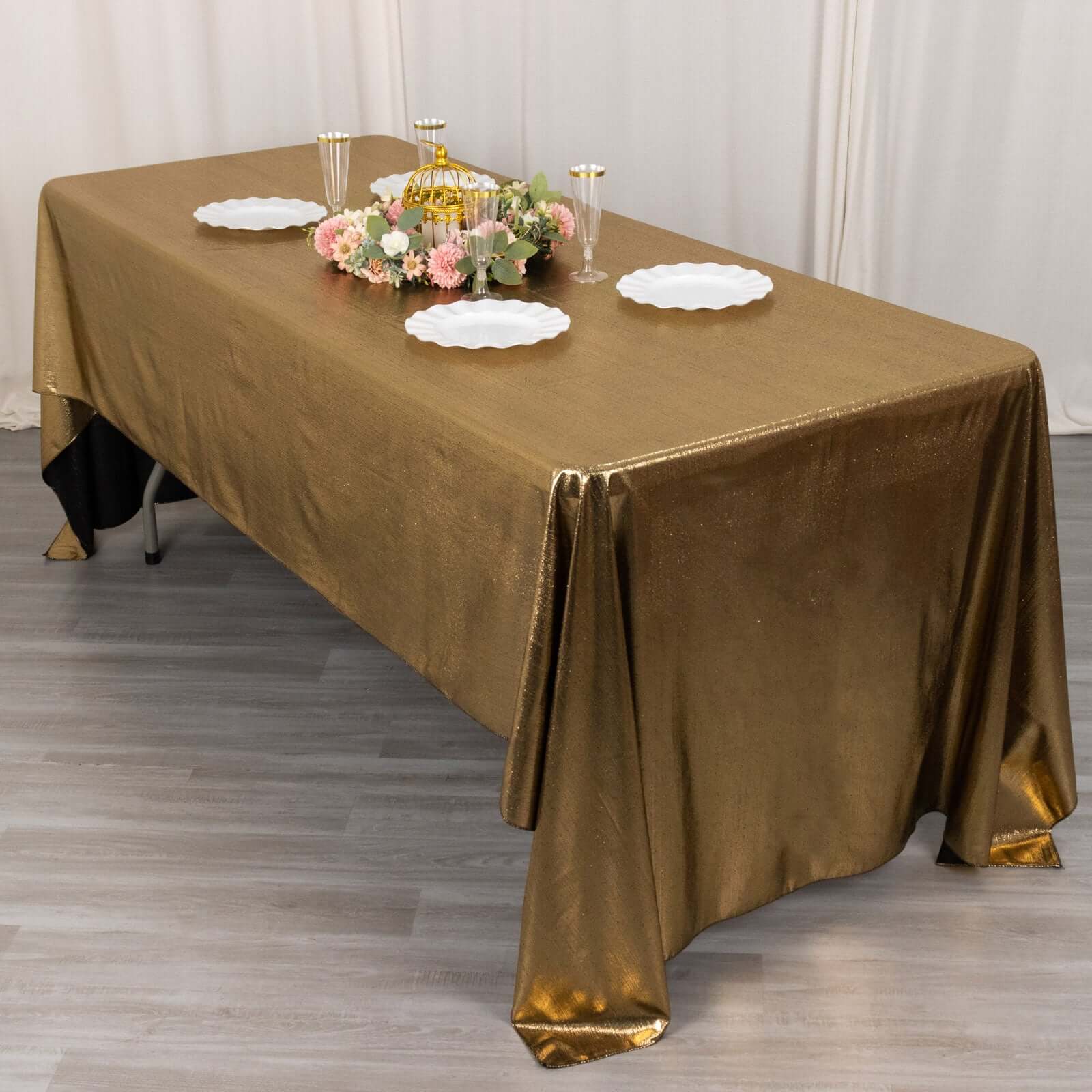 Sequin Dots Polyester 60"x126" Rectangle Tablecloth Shimmering Antique Gold - Wrinkle Free & Sparkling Table Cover