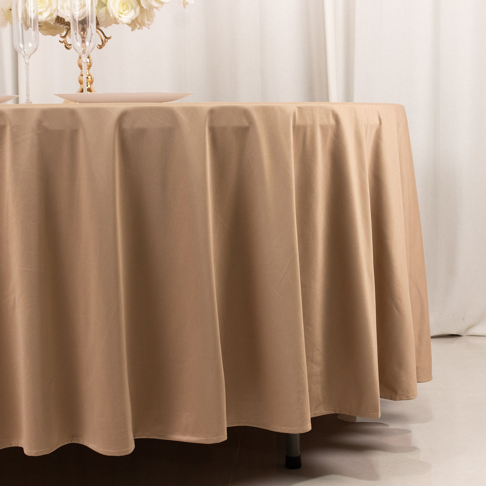 Scuba Round 108" Tablecloth Nude - Wrinkle Free & Stain Resistant Table Cover